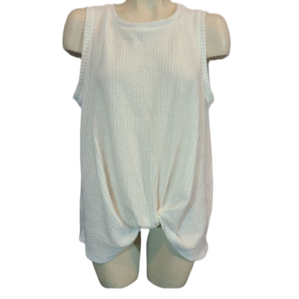 Gibson Look Ivory Sleeveless Knot Front Knit Top